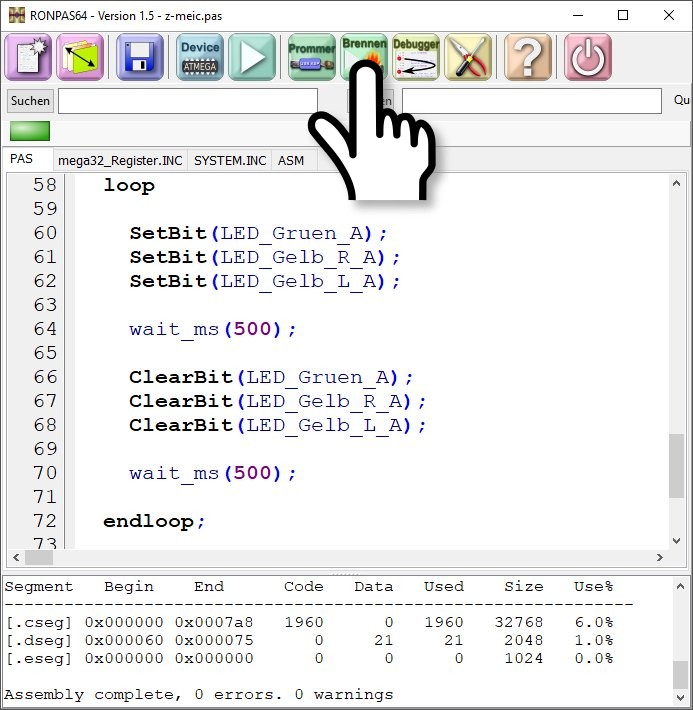 Brennen der HEX-Datei in den ATMEGA32A